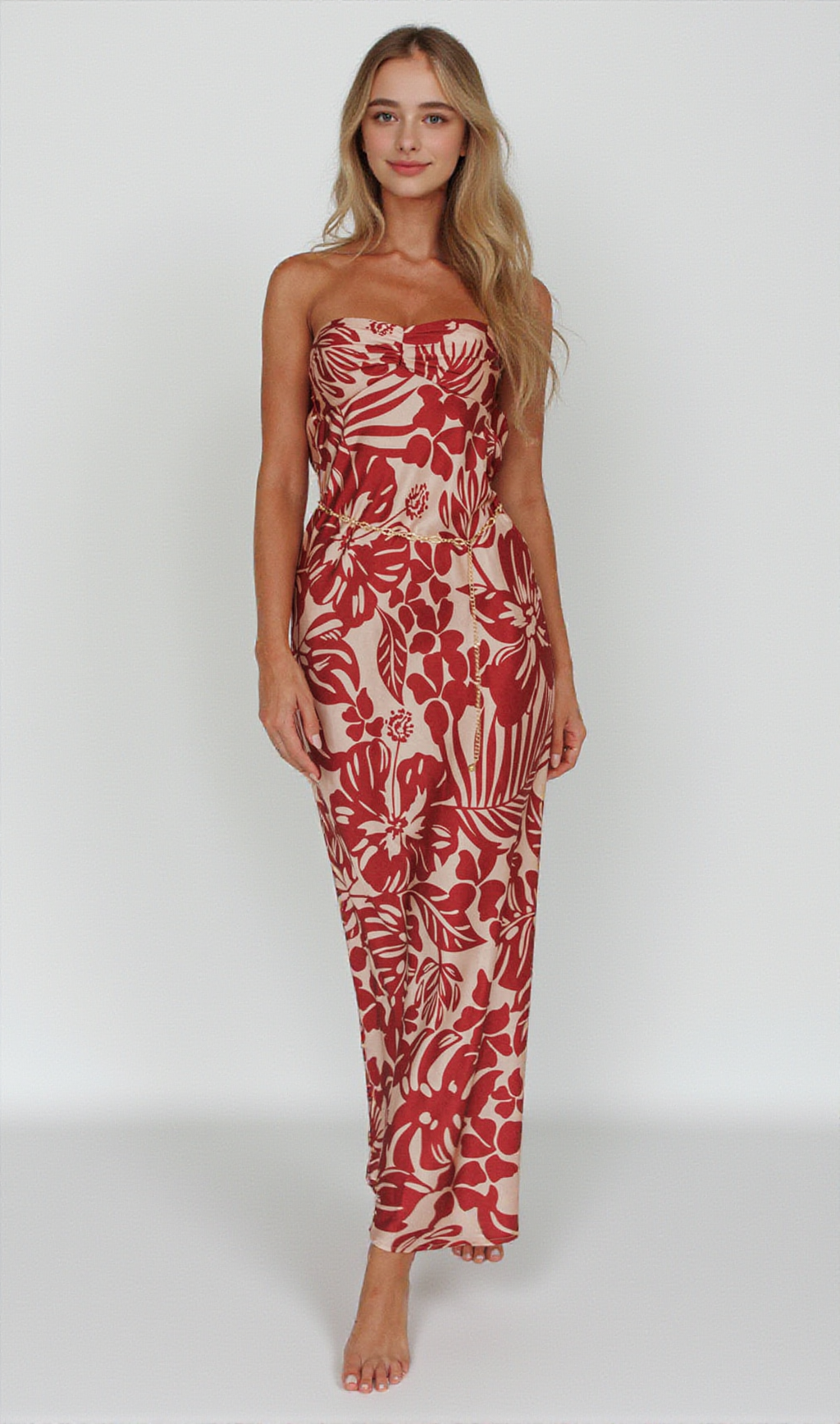 KONA COWL BACK MIDI DRESS FLORAL FLAME