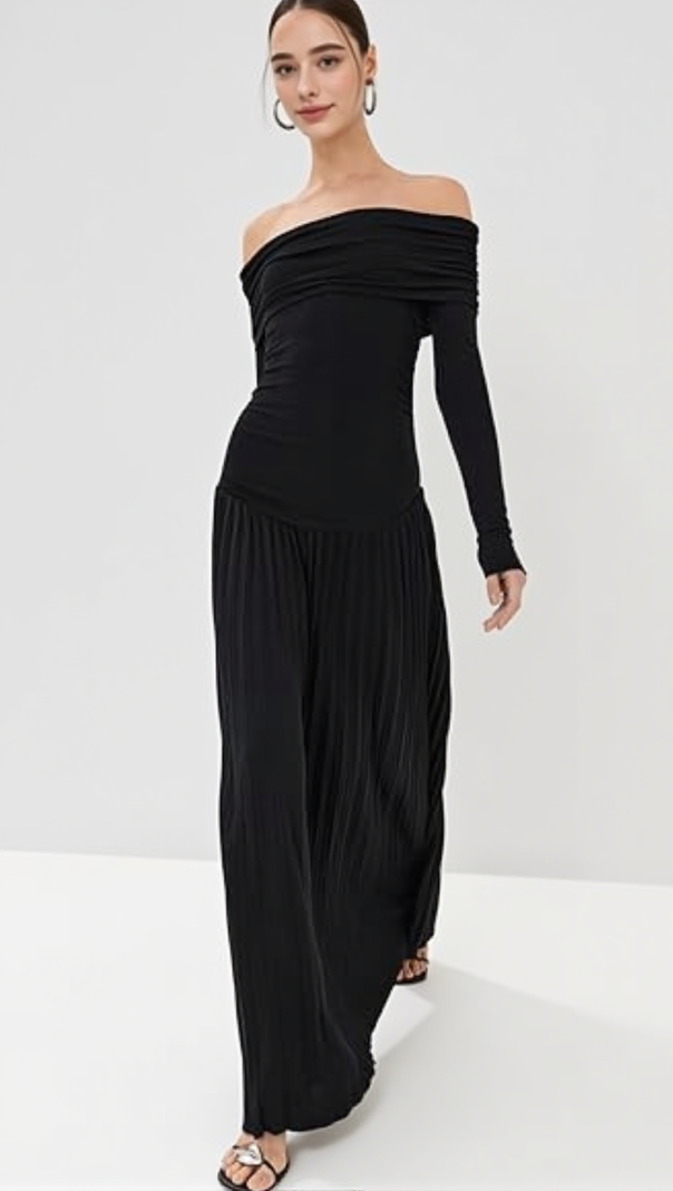 AIIZIE SARA BODYCON STRAPLESS LONG SLEEVE MAXI DRESS IN BLACK - product image