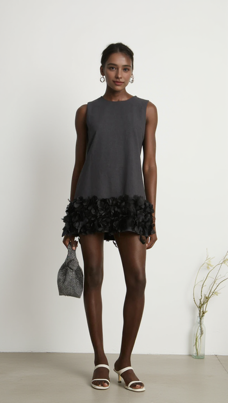 HANDCRAFTED BEADED PETAL SHIFT DRESS