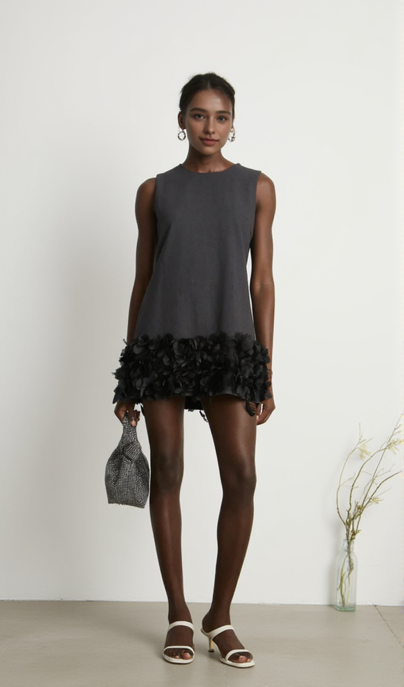 AIIZIE HANDCRAFTED BEADED PETAL SHIFT DRESS - product image