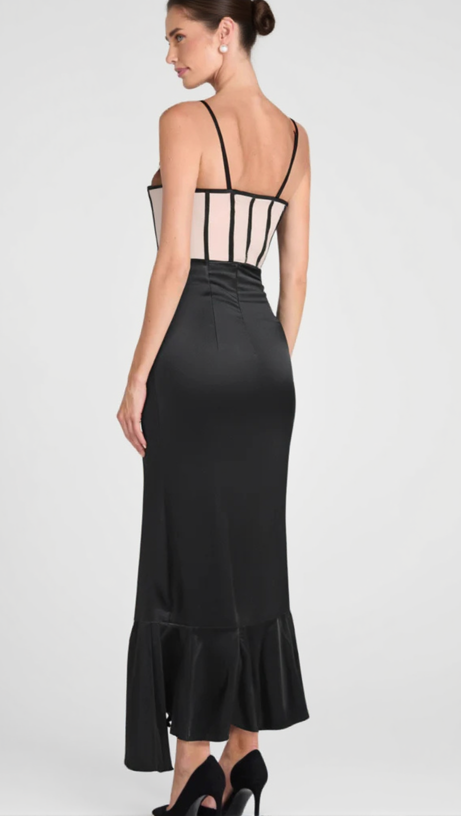 BEULAH BLACK SATIN CORSET SEQUIN WING CUP DRESS