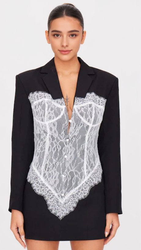 ALVERA LACE CORSET BLAZER IN BLACK