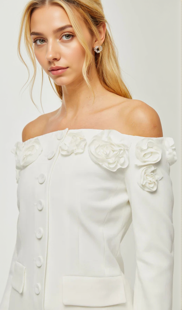 AIIZIE JEANNE FAUX-FLOWER BLAZER DRESS SET IN WHITE - product image