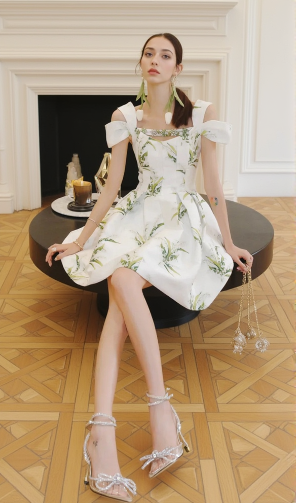 AIIZIE FLORAL PRINTED MINI DRESS IN WHITE - product image