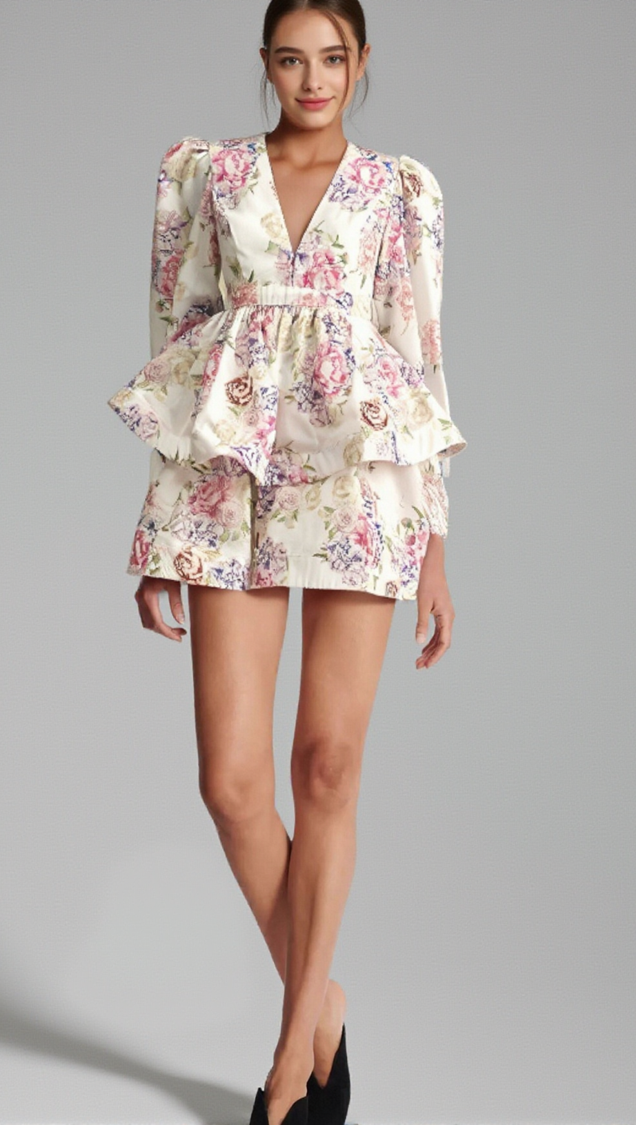 ENORA FLORAL-PRINT TIERED MINI DRESS