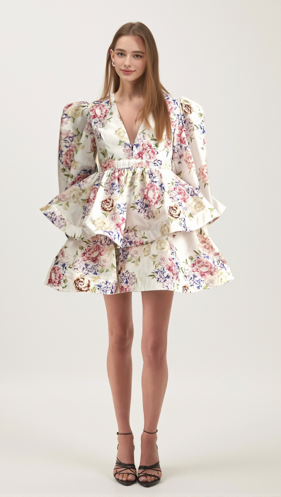 ENORA FLORAL-PRINT TIERED MINI DRESS