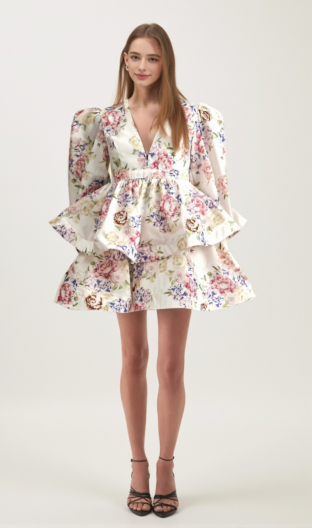 ENORA FLORAL-PRINT TIERED MINI DRESS