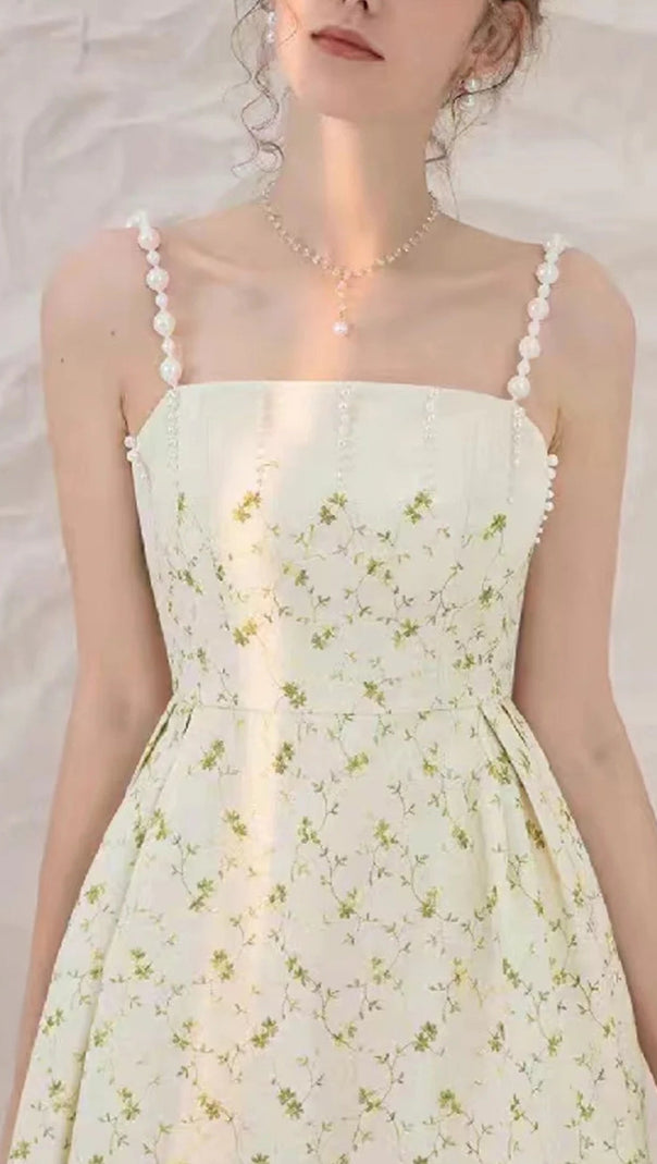 AIIZIE GREEN PRINTED PERAL STRAPS MIDI DRESS - product image