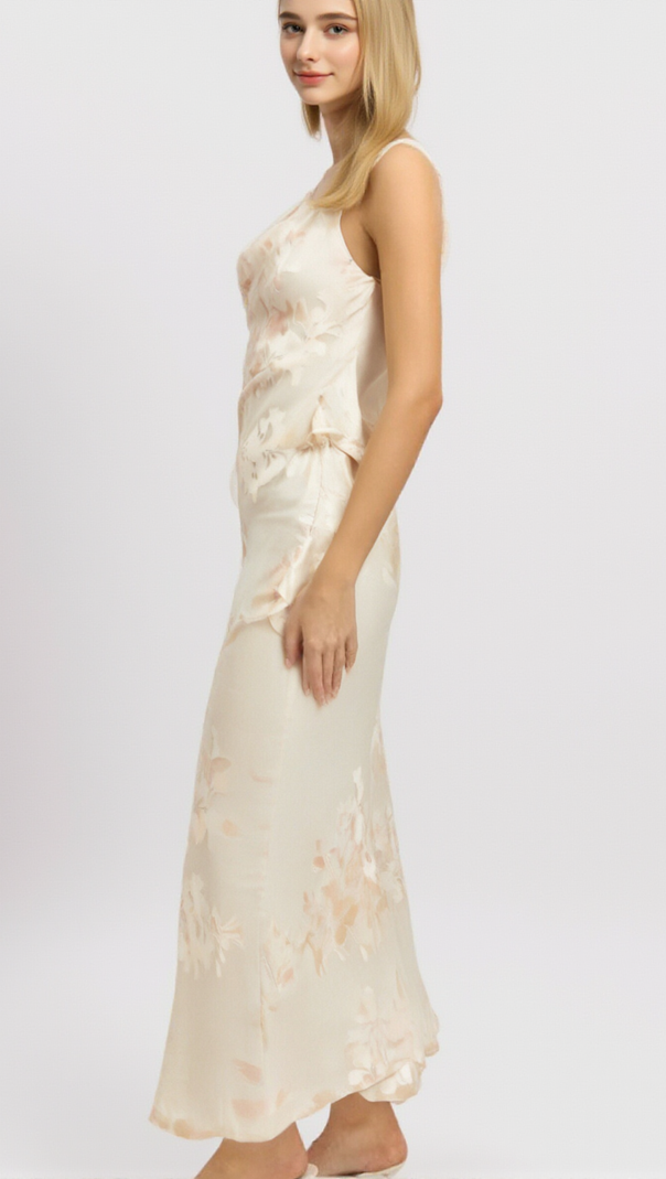 AIIZIE YOLANDA BEIGE FLORAL-JACQUARD MIDI DRESS - product image