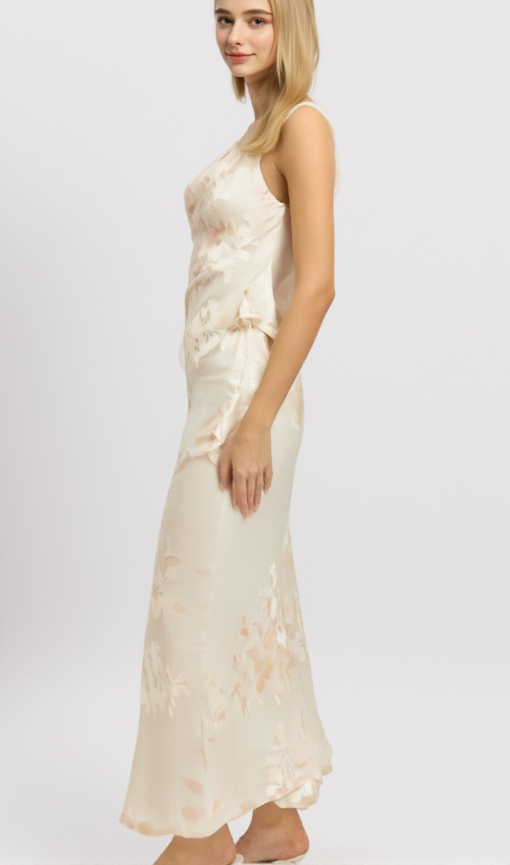 YOLANDA BEIGE FLORAL-JACQUARD MIDI DRESS