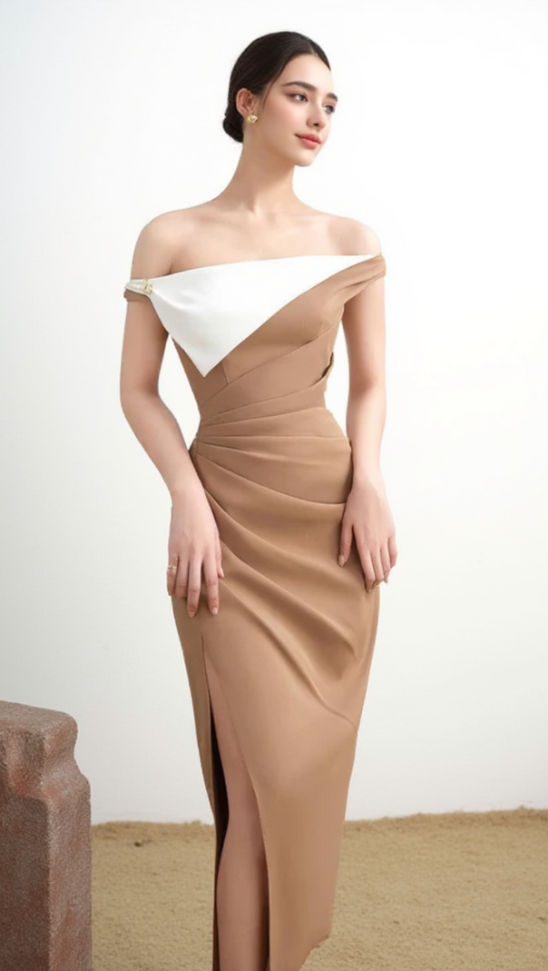 AIIZIE LAYLA SLIT OFF-SHOULDER TWILL ANKLE LENGTH DRESS - product image