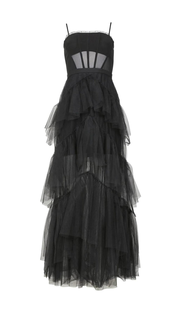 AIIZIE TIERED RUFFLE TULLE EVENING MAXI DRESS - product image