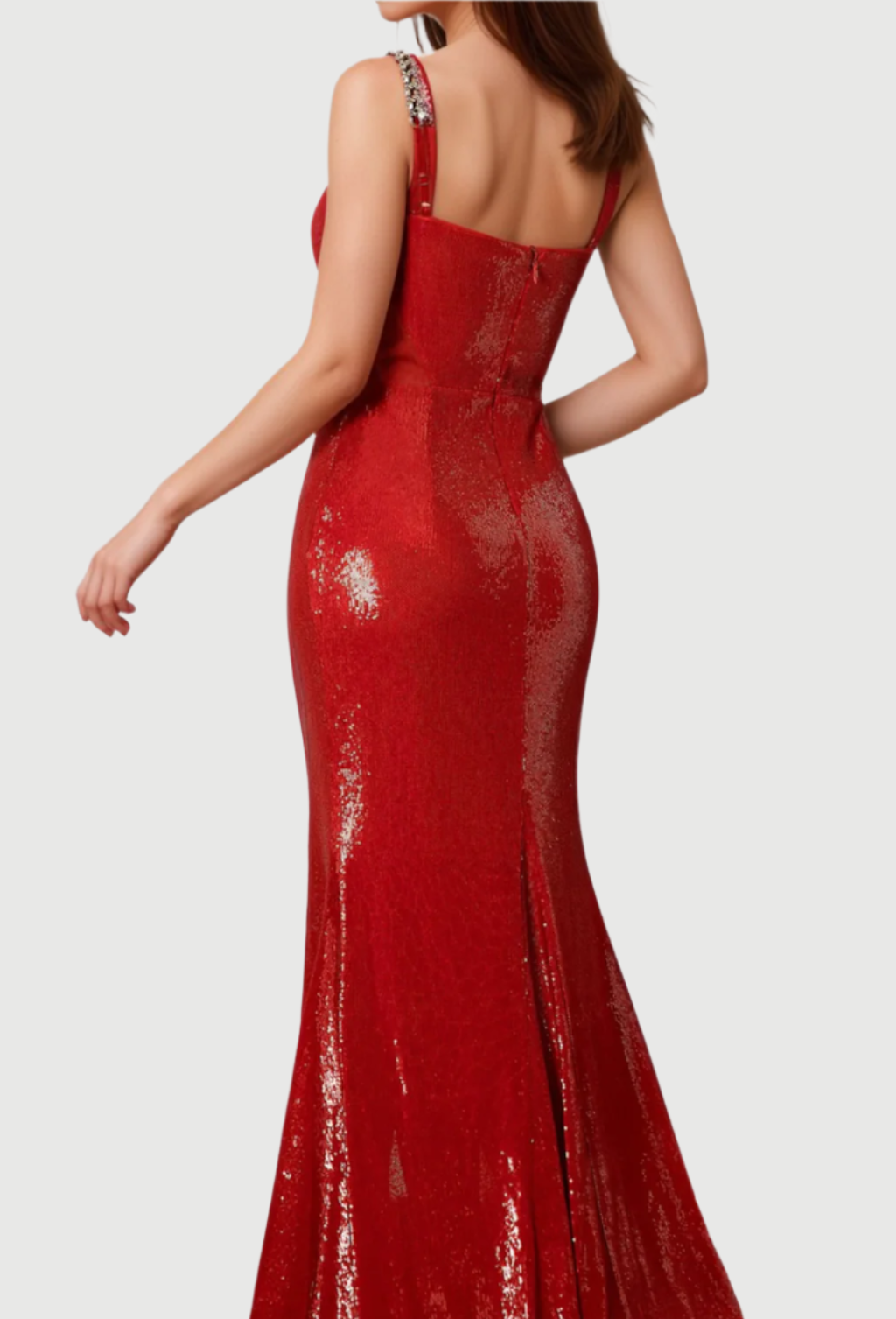 ALTHEA MANIDIS ONE-SHOULDER SEQUIN GLITTER HIGH SLIT MERMAID DRESS