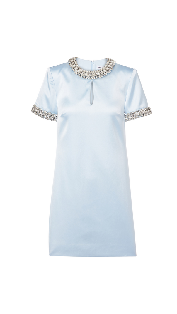 AIIZIE DESTINY EMBELLISHED SATIN MINI DRESS IN BLUE - product image