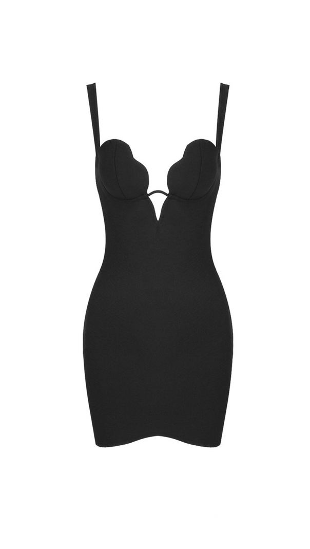 AIIZIE BONNIE BLACK DEEP V SLIM MINI DRESS - product image