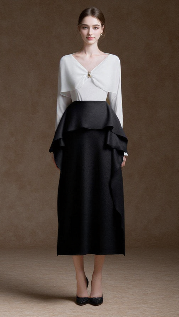 AIIZIE NELLY STRAIGHT RUFFLED MELANI MIDI SKIRT - product image