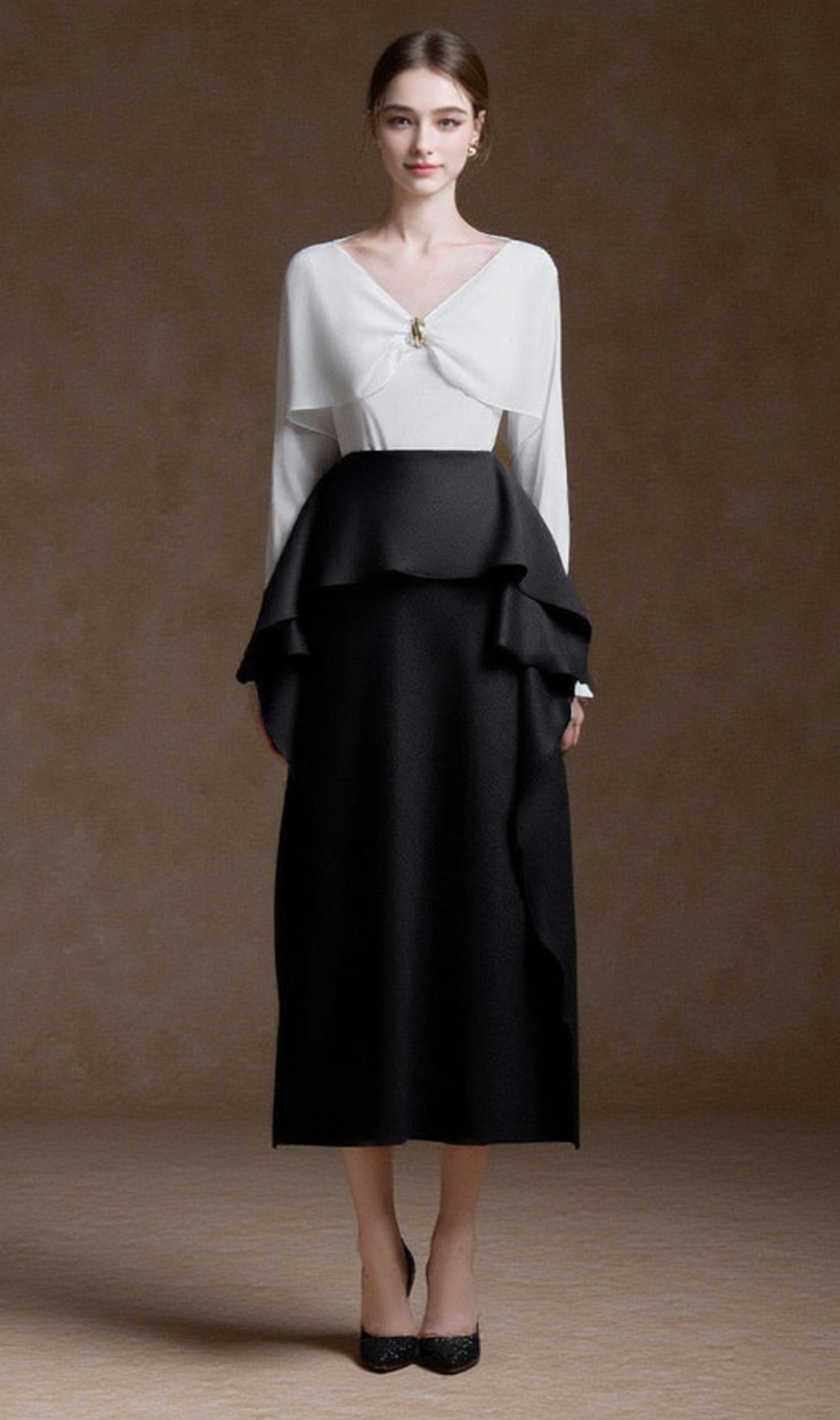 Nelly Straight Ruffled Melani Midi Skirt