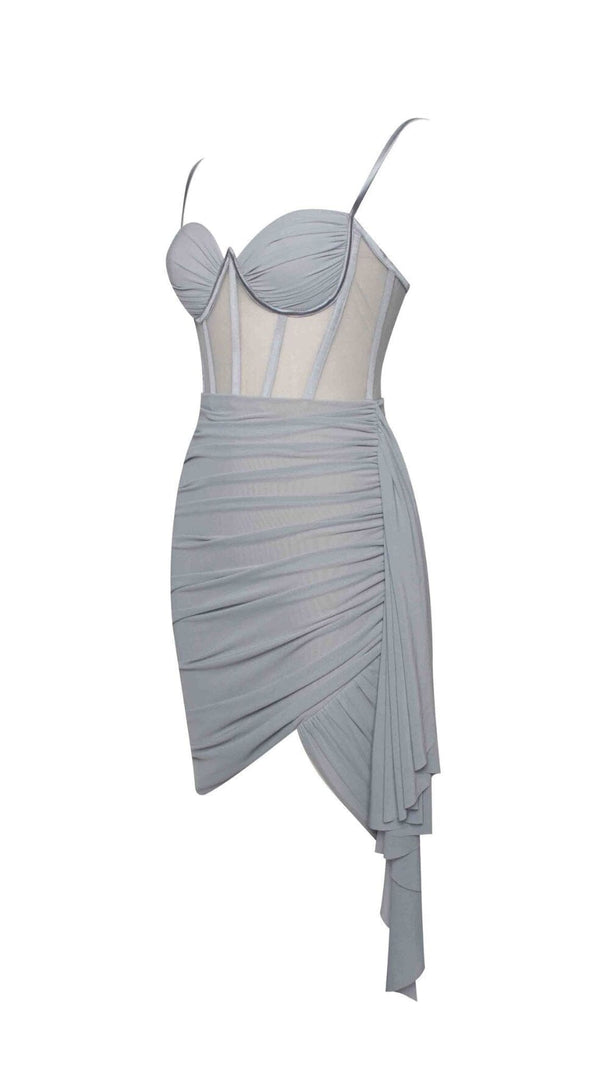 AIIZIE YOLIE BLUE RUCHED DRAPING MESH CORSET DRESS - product image