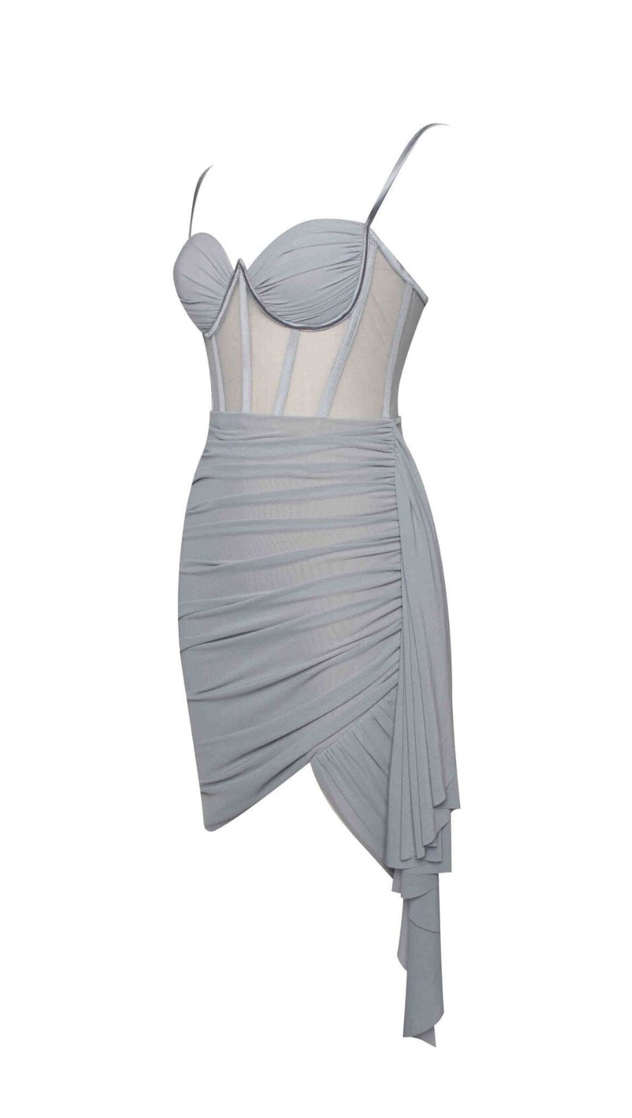 ABITO CORSETTO IN RETE DRAPPEGGIATA E RUCHES BLU YOLIE