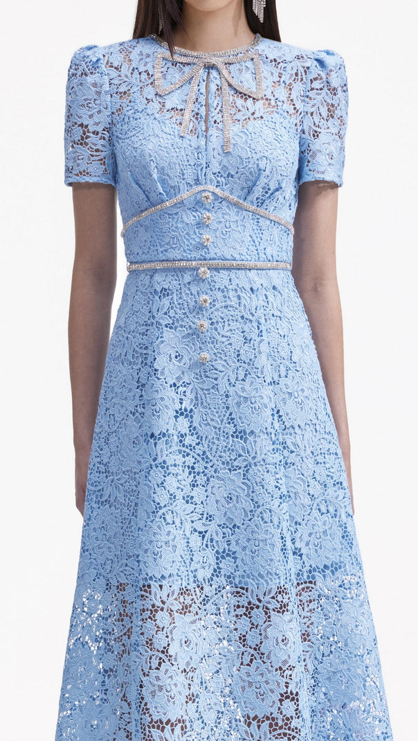 AIIZIE BLUE CORD LACE BOW MIDI DRESS - product image