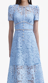 BLUE CORD LACE BOW MIDI DRESS