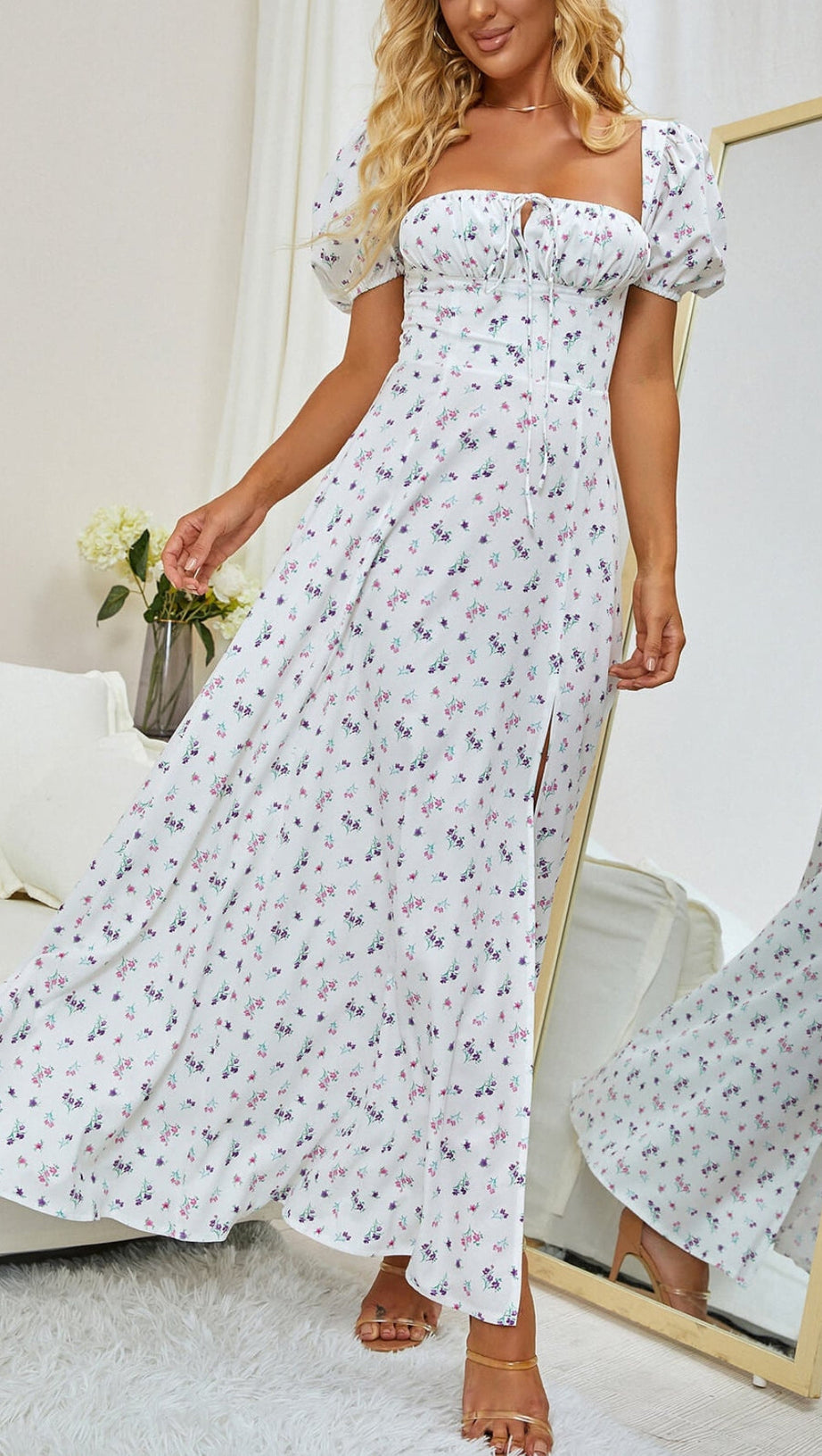 FLORAL PUFF SLEEVE MIDI DRESS