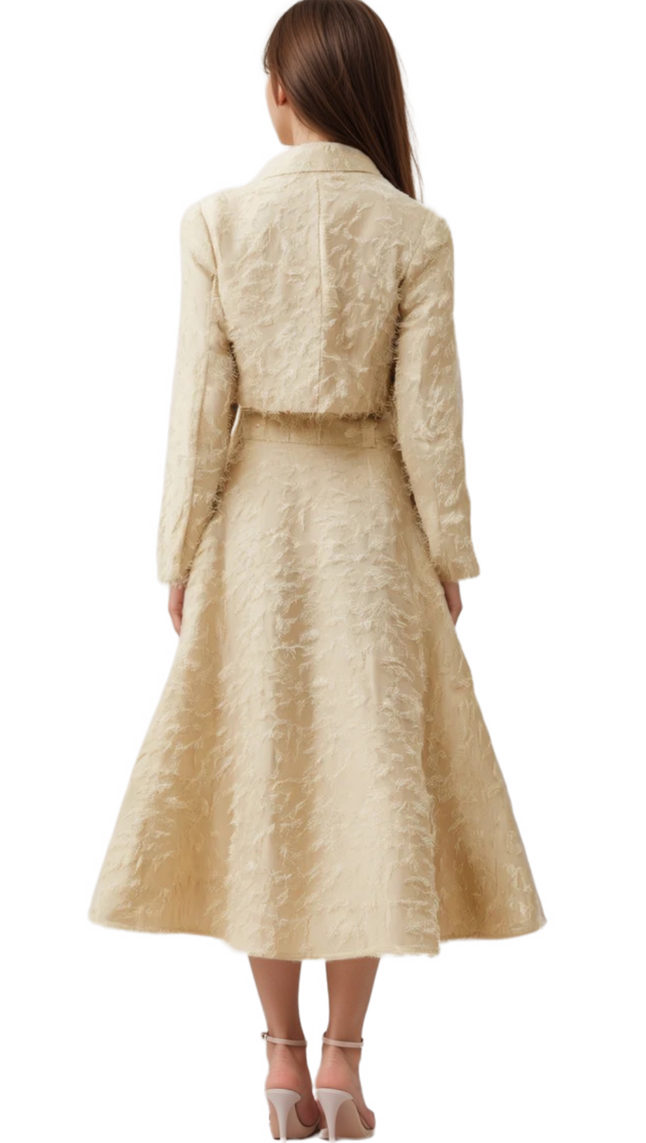 KARINE WHITE FRINGED JACKET & SKIRT MATCHING SET