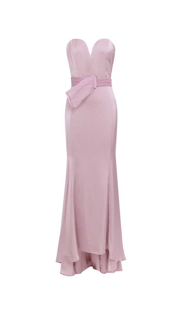 AIIZIE YETTA DUSTY PINK OFF-SHOULDER SLEEVELESS RUCHED GOWNS - product image