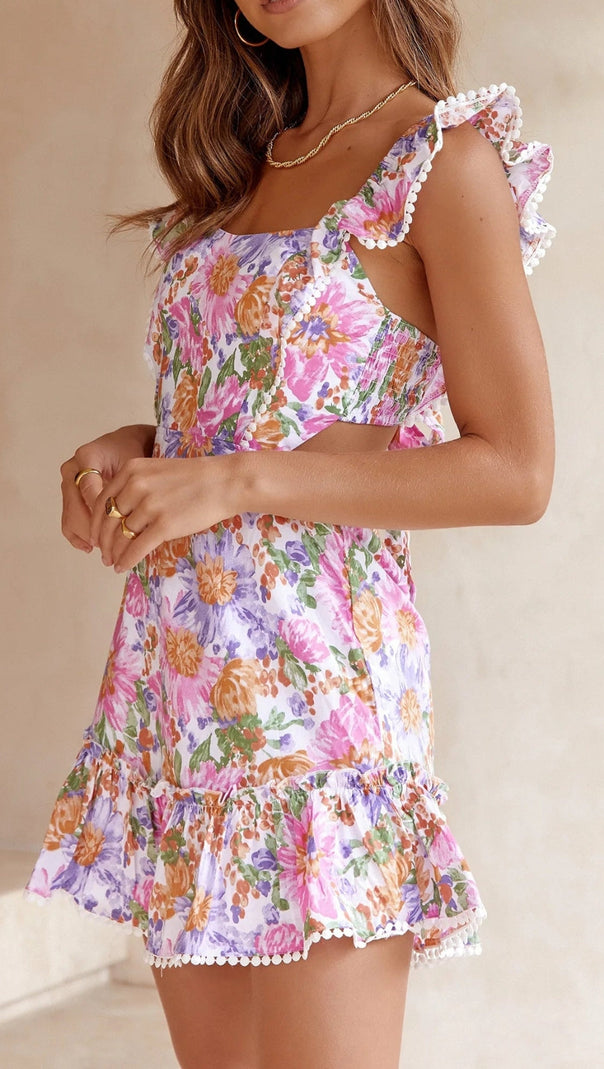 AIIZIE SQUARE NECK FLORAL RUFFLED MINI DRESS - product image