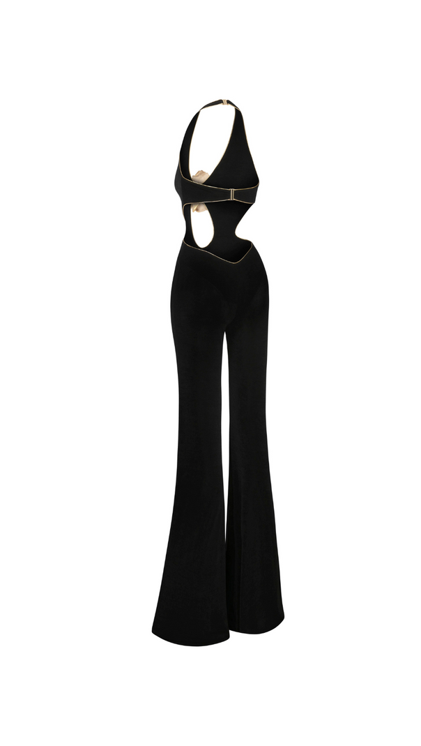 AIIZIE CHRISTINE BLACK JUMPSUIT WITH GOLD FLOWER DETAILS - product image