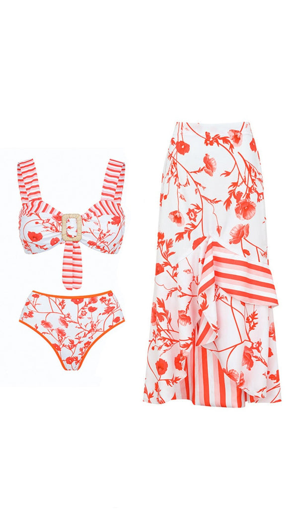 AIIZIE RUFFLE PRINTED SWIMSUIT AND SKIRT SET - product image