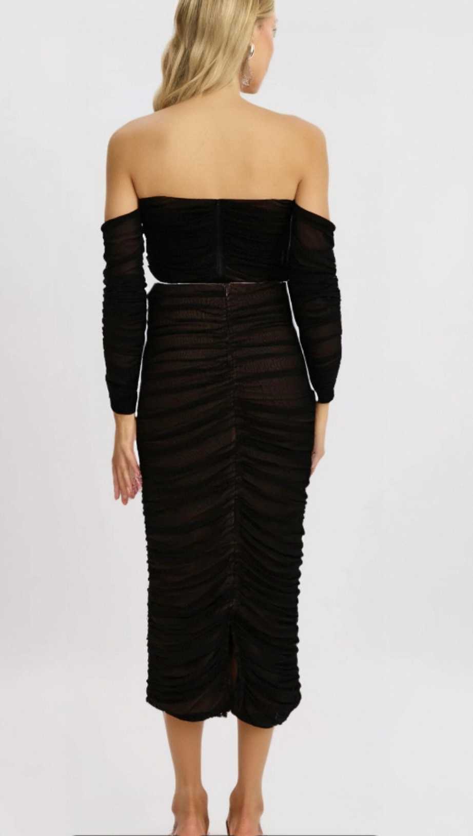 Gwenonwy – Schwarzes, gerüschtes Netzoberteil und Rock-Set 