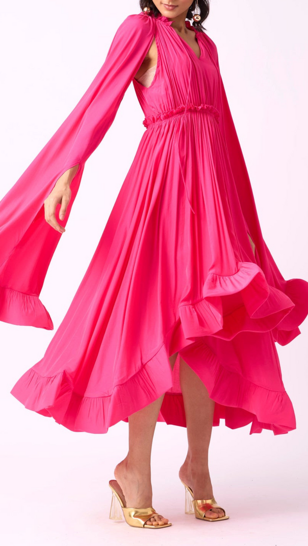 AIIZIE RUFFLE TRIM MAXI DRESS IN ROSE RED - product image
