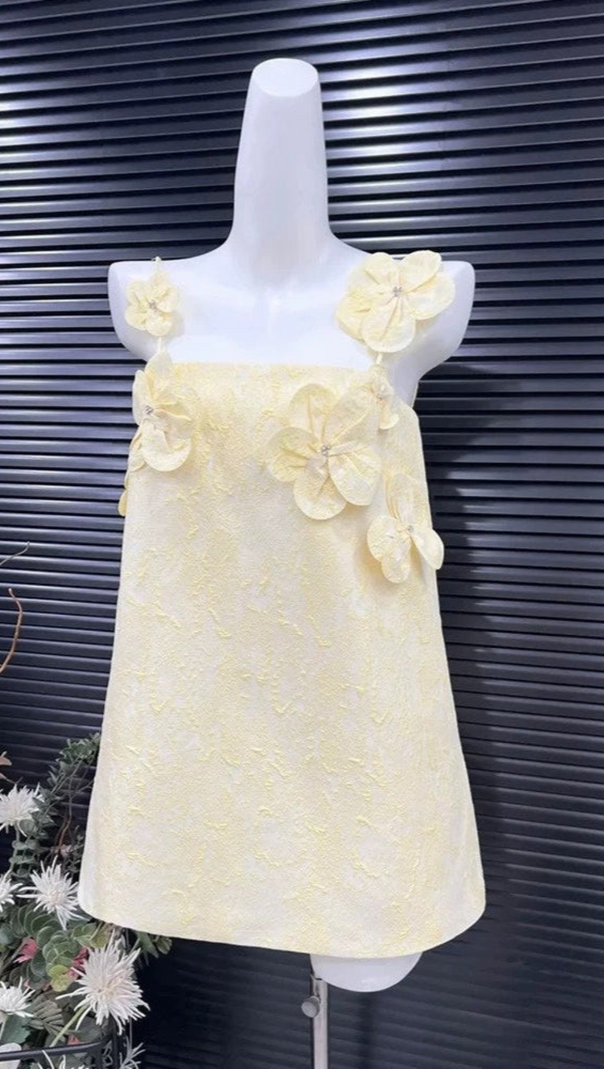 AIIZIE TRACY FLORAL JACQUARD MINI DRESS IN YELLOW - product image