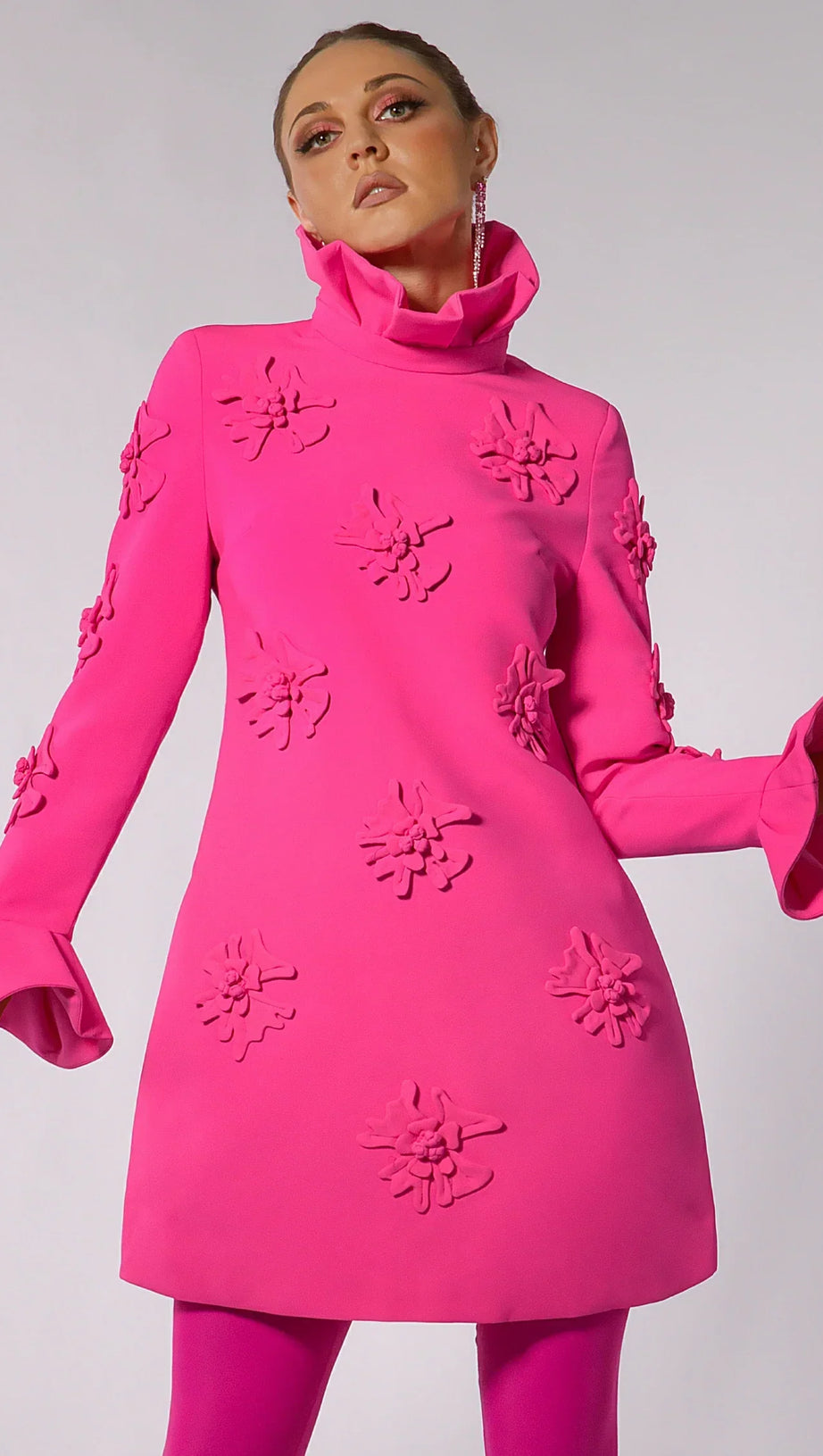 CASSIANA 3D FLORAL BELL SLEEVE DRESS