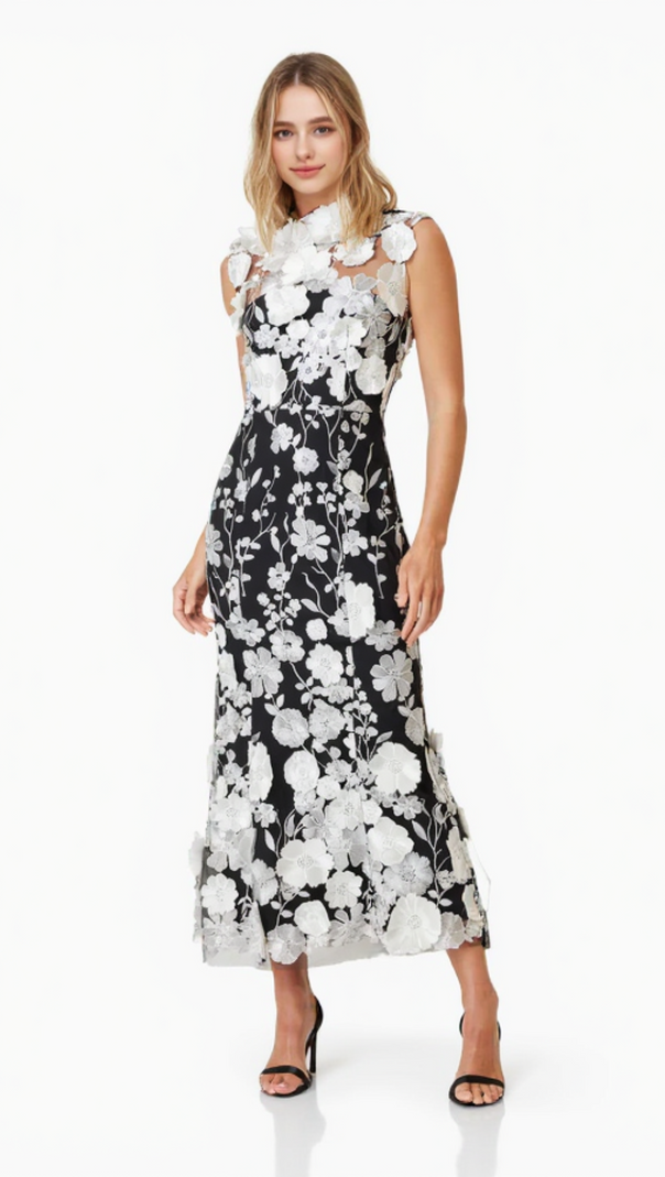 AIIZIE SELENE COCKTAIL MIDI DRESS IN BLACK - product image