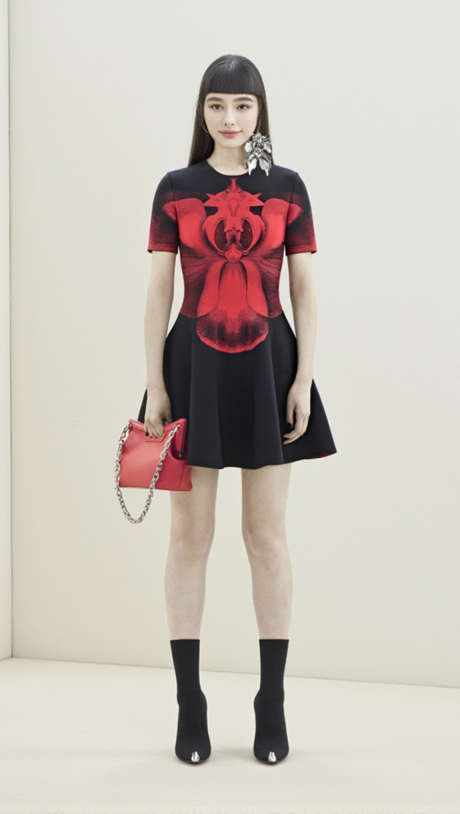 Jacquard-Strick-Minikleid in Schwarz