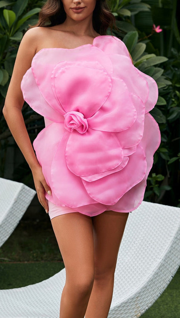 AIIZIE ONE SHOULDER FLOWER MINI DRESS IN PINK - product image