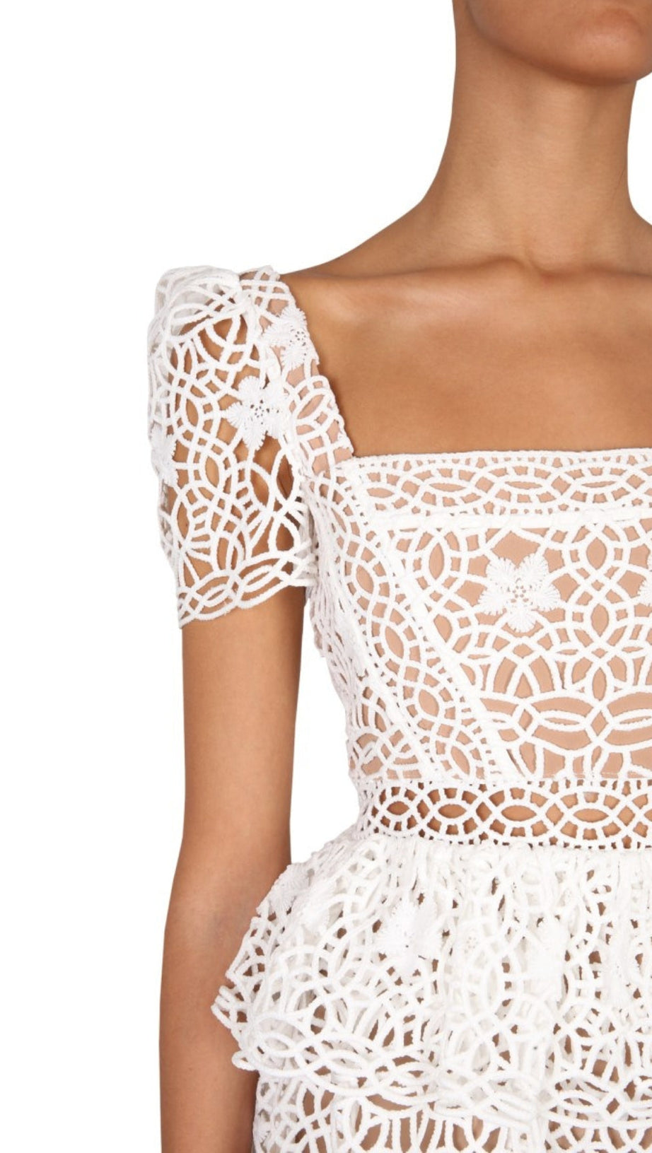 GUIPURE LACE LAYERED MINI DRESS