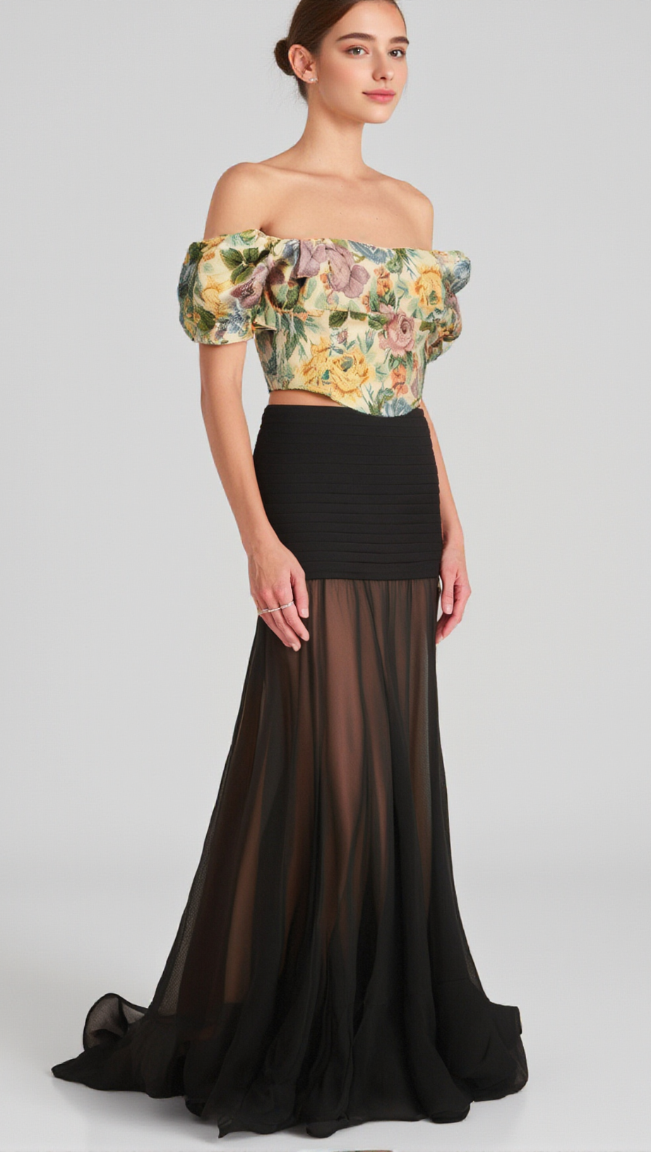 CONSTANCE FLORAL-PRINT JACQUARD CROPPED TOP