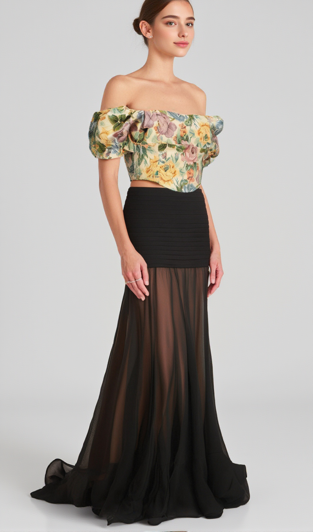 CONSTANCE FLORAL-PRINT JACQUARD CROPPED TOP