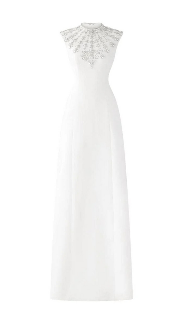 AIIZIE WHITE SLEEVELESS BODYCON MAXI DRESS WITH STONE EMBELLISHMENT - product image
