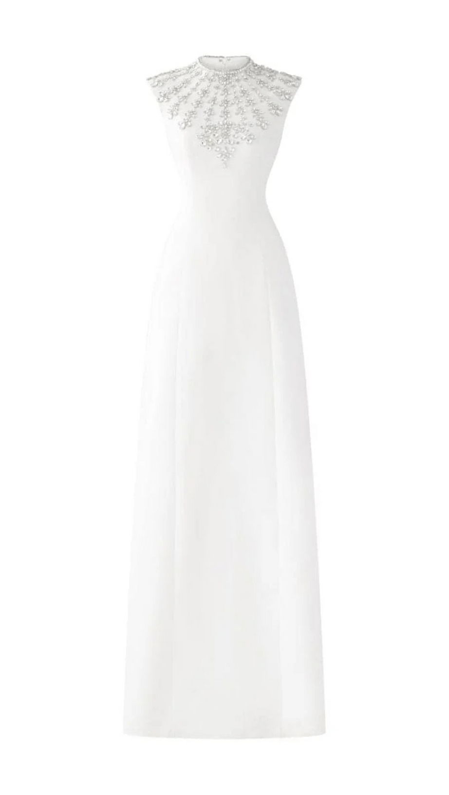 WHITE SLEEVELESS BODYCON MAXI DRESS WITH STONE EMBELLISHMENT