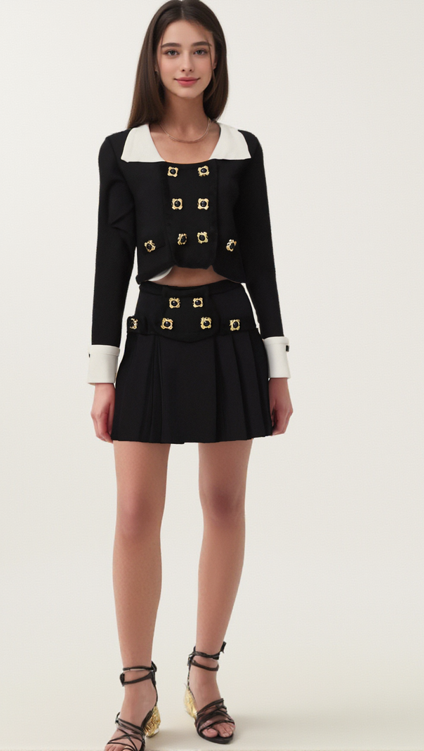 AIIZIE HERMINE CONTRAST-COLOR JACKET & SKIRT MATCHING SET - product image