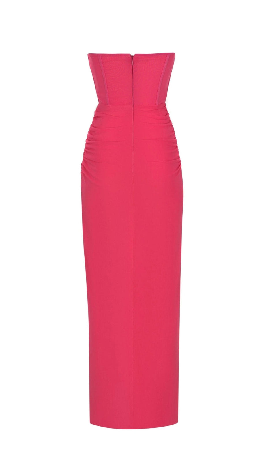 STRAPLESS RUCHED DRESS IN HOT PINK
