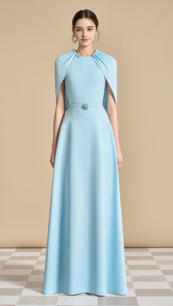 AIIZIE JASMINE A-LINE CAPE SLEEVED MAXI DRESS IN LIGHT BLUE - product image
