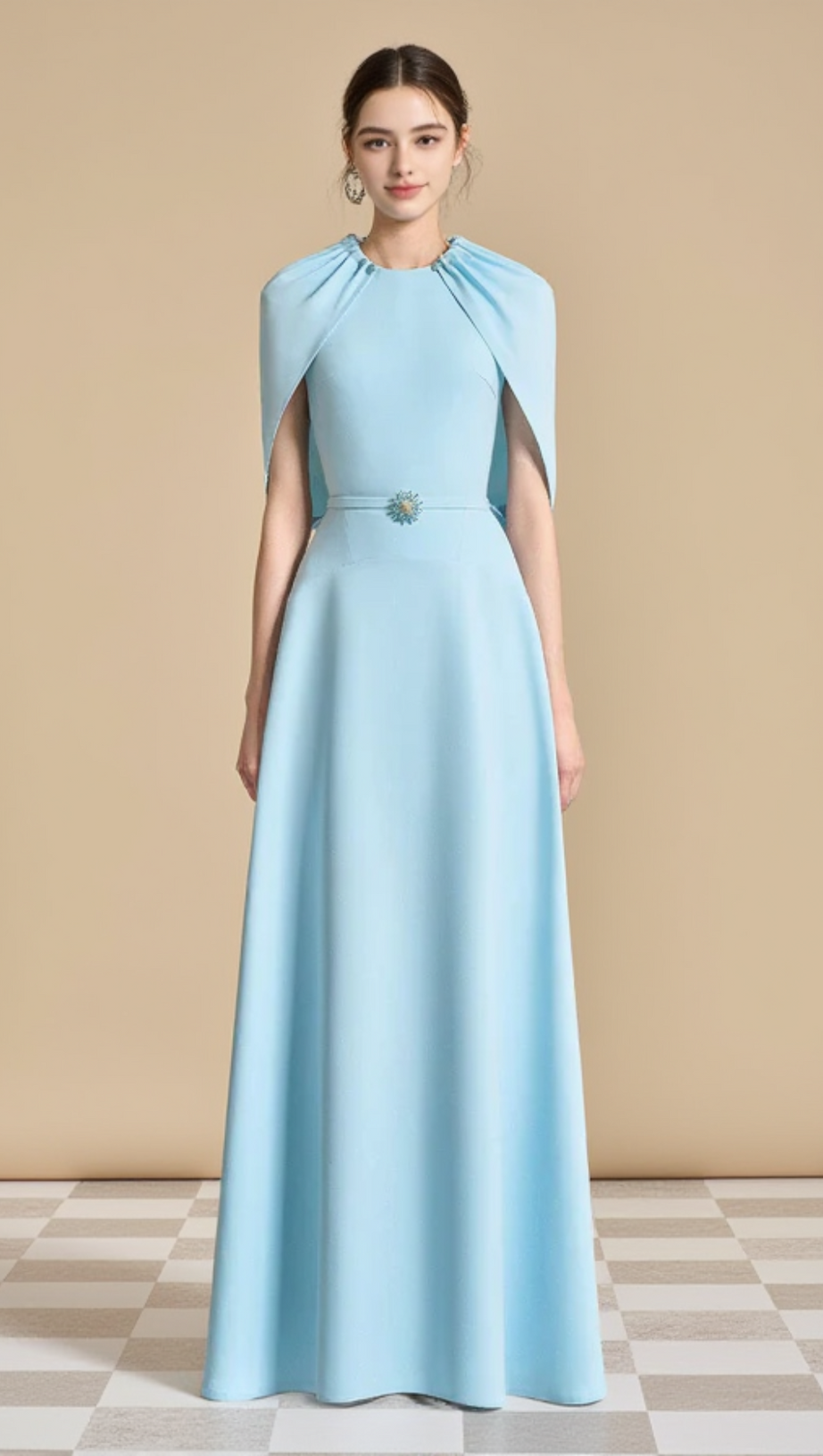 JASMINE A-LINE CAPE SLEEVED MAXI DRESS IN LIGHT BLUE