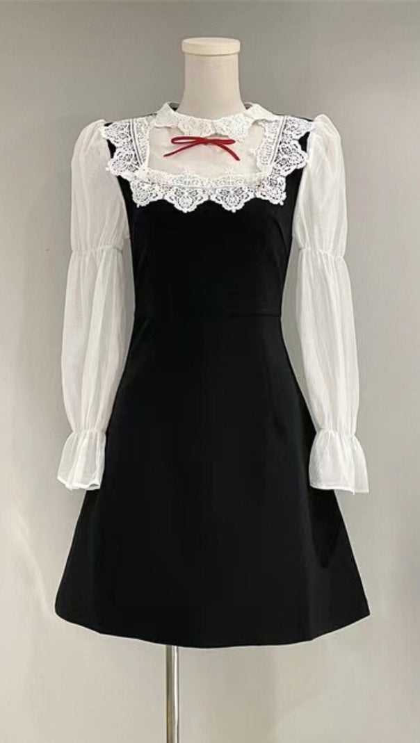 AIIZIE PUFF SLEEVE BOW CHIFFON MINI DRESS - product image