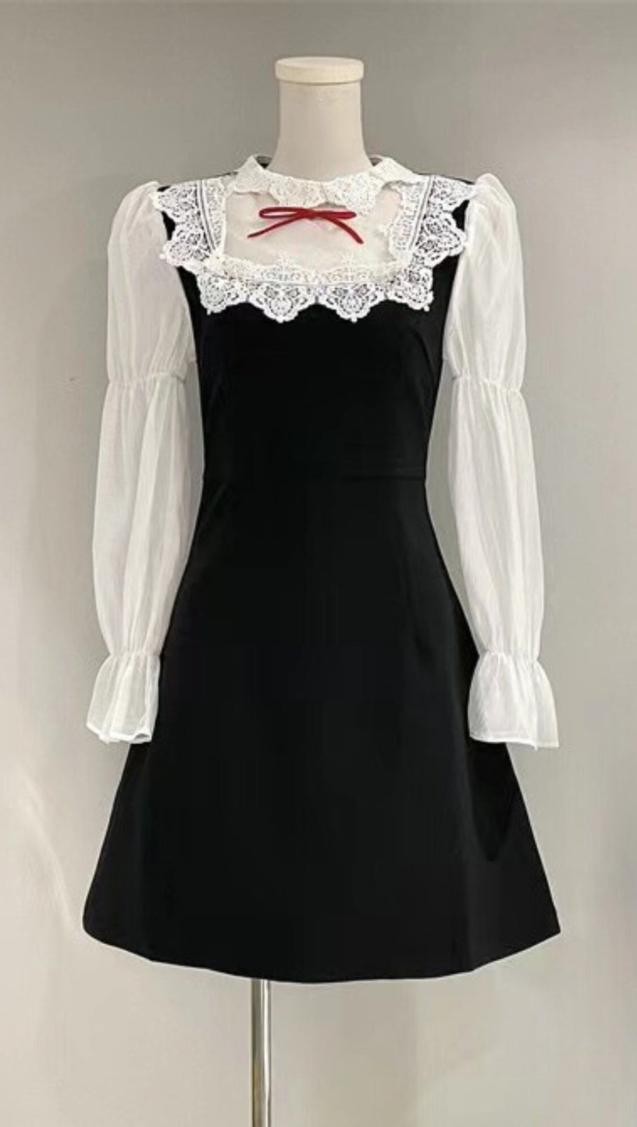 PUFF SLEEVE BOW CHIFFON MINI DRESS