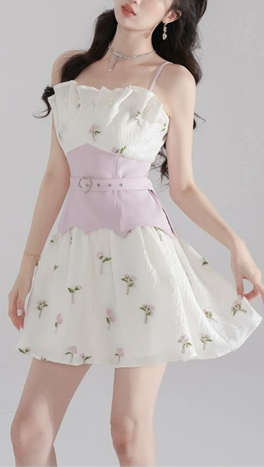 EMBROIDERED JACQUARD MINI DRESS IN WHITE